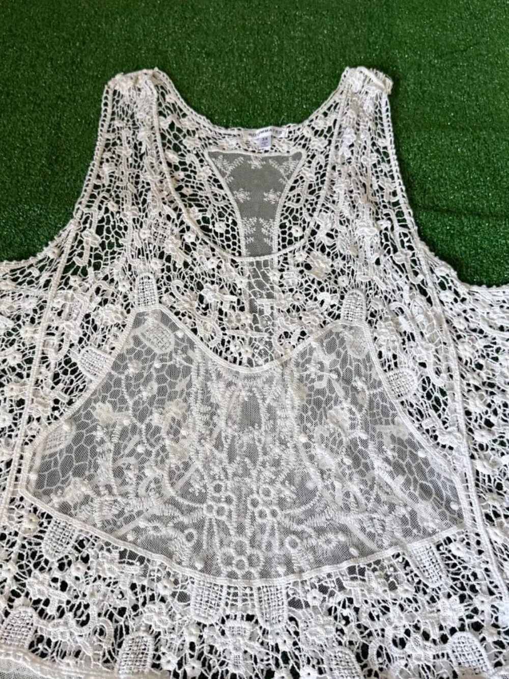 Roommates Boho Ivory Crochet Lace Sheer Tank Top Festival Cover Up Plus Size 3X - Picture 5 of 14